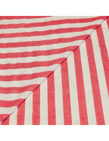 Jersey 100% coton - Rayé rouge effet délavé & blanc