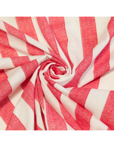 Jersey 100% coton - Rayé rouge effet délavé & blanc