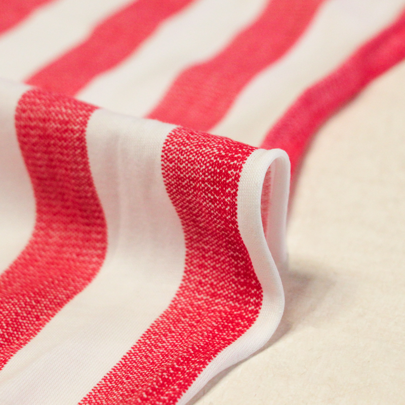 Jersey 100% coton - Rayé rouge effet...