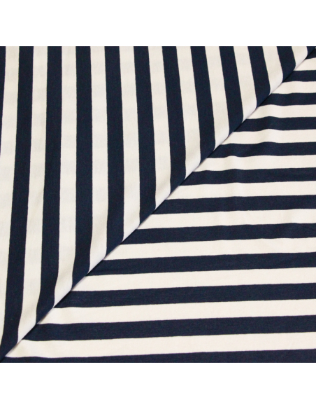 Jersey viscose & élasthanne - Rayé bleu marine & blanc cassé