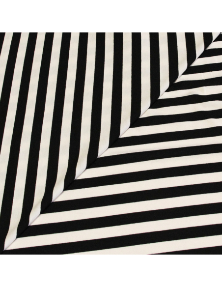 Jersey viscose & élasthanne - Rayé noir & blanc cassé