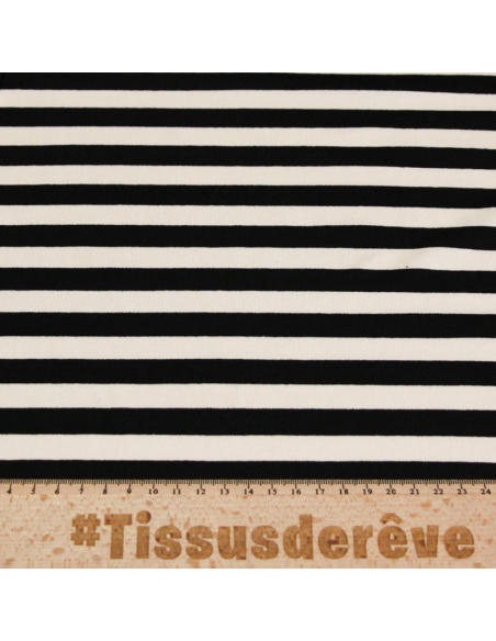 Jersey viscose & élasthanne - Rayé noir & blanc cassé