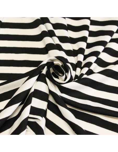Jersey viscose & élasthanne - Rayé noir & blanc cassé