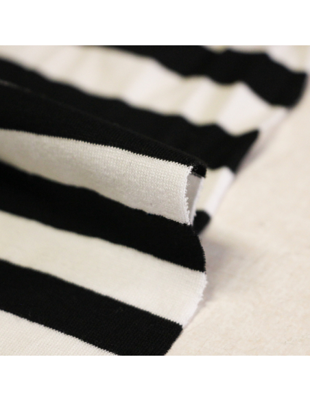 Jersey viscose & élasthanne - Rayé noir & blanc cassé