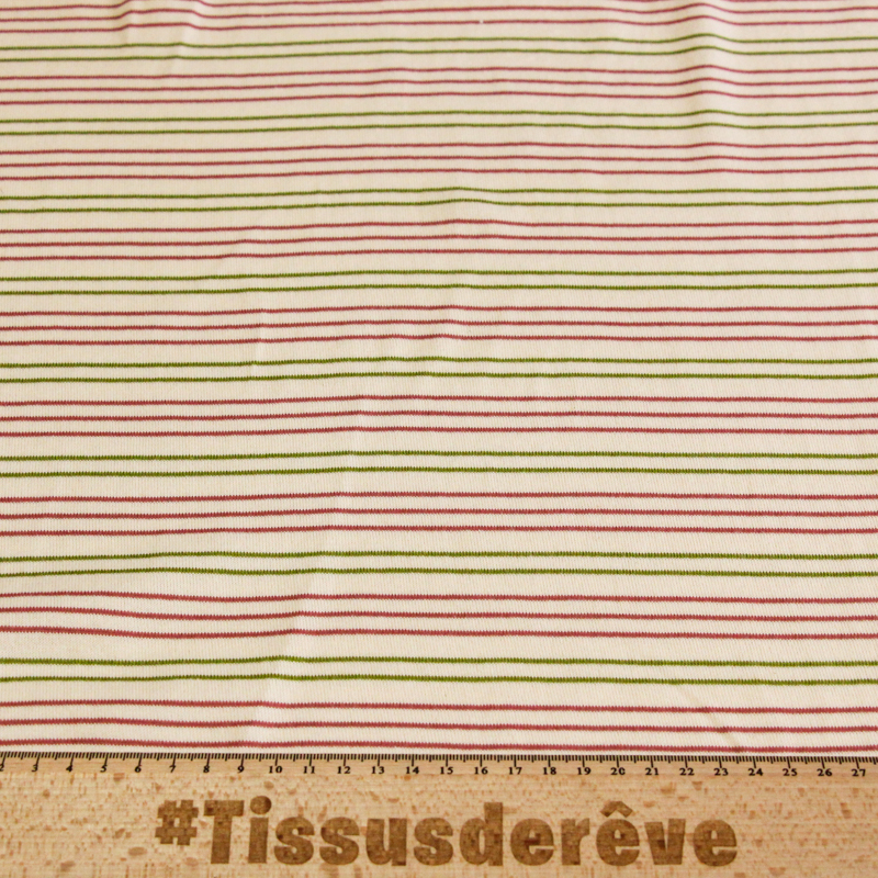 Jersey 100% coton - Rayé rose & vert...