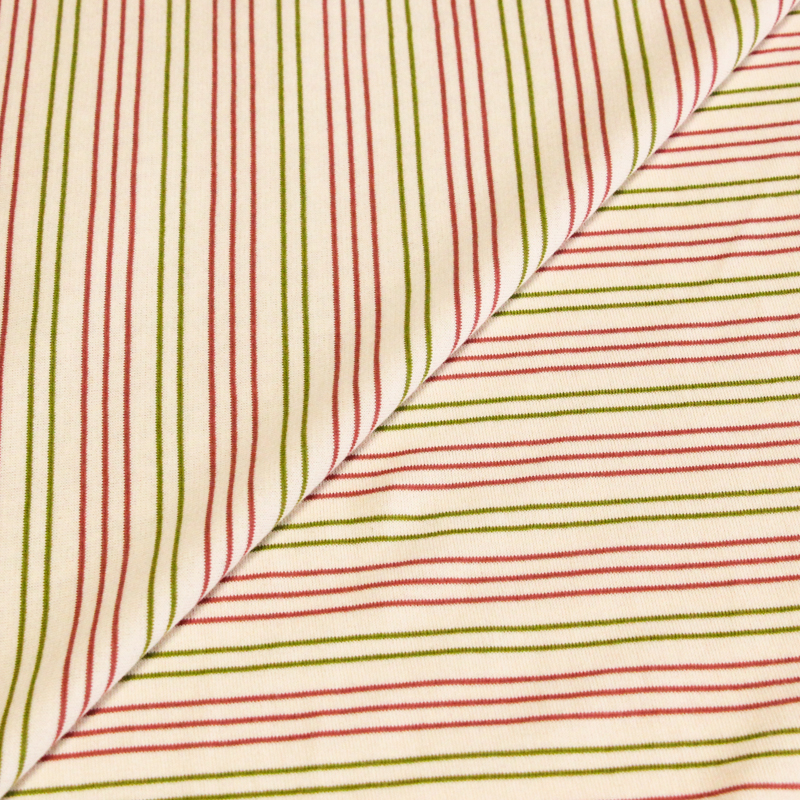 Jersey 100% coton - Rayé rose & vert fond écru