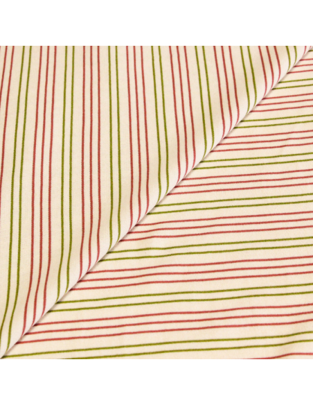 Jersey 100% coton - Rayé rose & vert fond écru