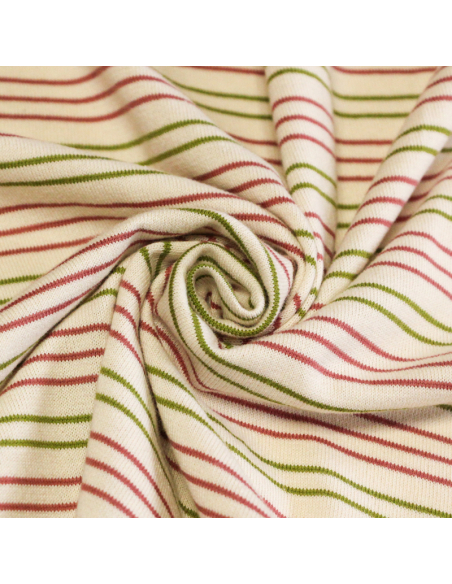 Jersey 100% coton - Rayé rose & vert fond écru