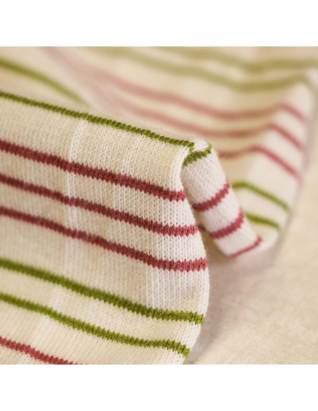 Jersey 100% coton - Rayé rose & vert fond écru