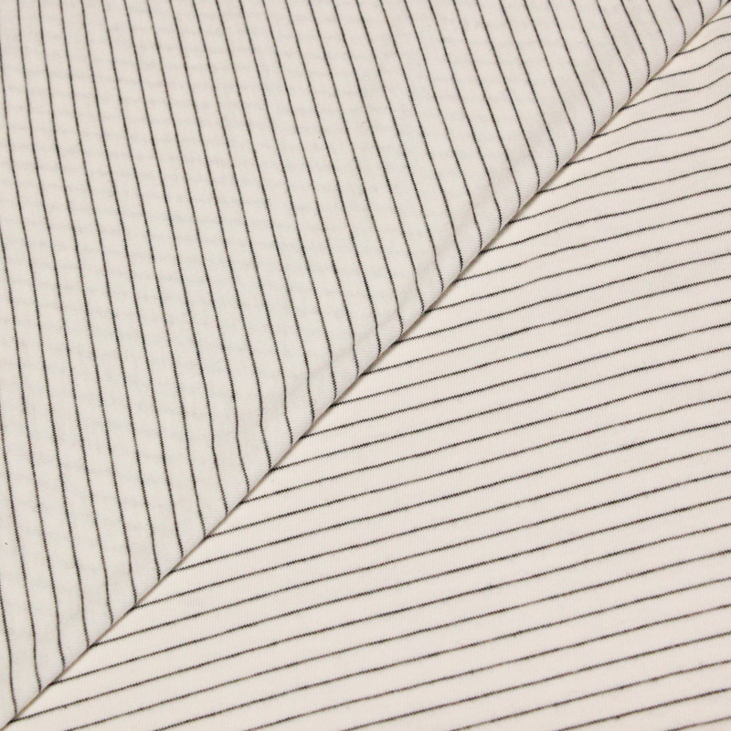Jersey 100% coton - Rayures fines gris & écru