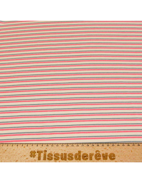 Jersey 100% coton - Rayures rose & bleu