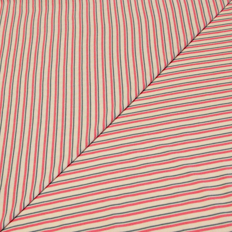Jersey 100% coton - Rayures rose & bleu