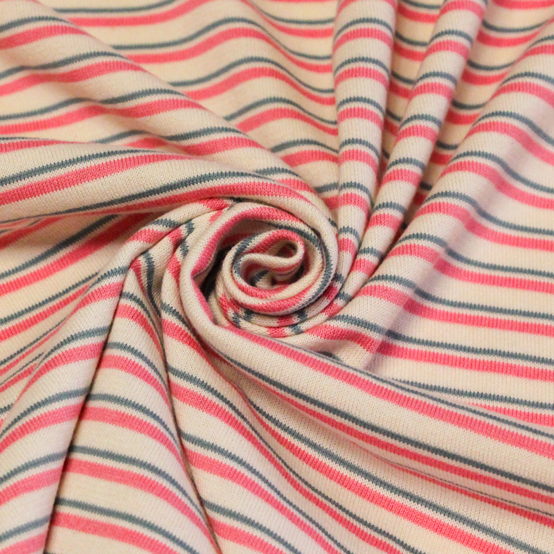 Jersey 100% coton - Rayures rose & bleu