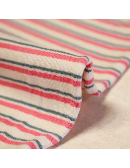 Jersey 100% coton - Rayures rose & bleu