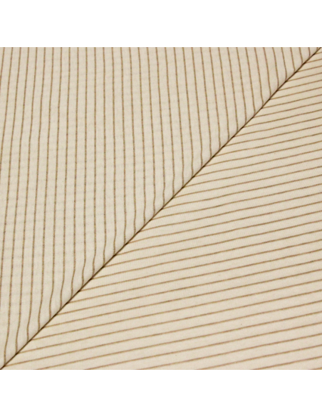 Jersey 100% coton - Rayures fines marron clair & écru