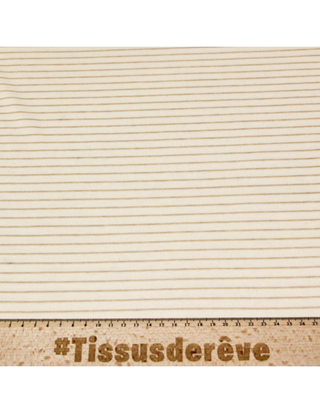 Jersey 100% coton - Rayures fines marron clair & écru