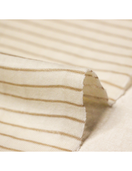 Jersey 100% coton - Rayures fines marron clair & écru