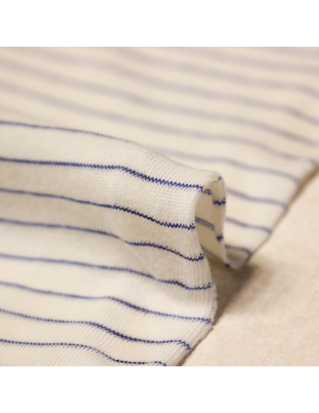 Jersey 100% coton - Rayures fines bleu marine & écru