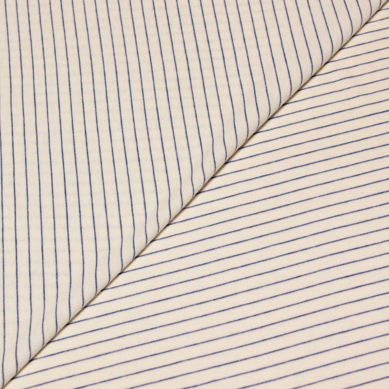 Jersey 100% coton - Rayures fines bleu marine & écru