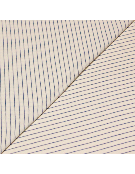 Jersey 100% coton - Rayures fines bleu marine & écru