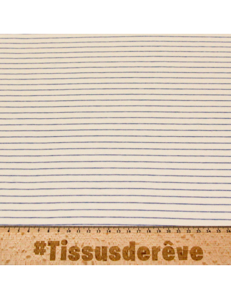 Jersey 100% coton - Rayures fines bleu marine & écru