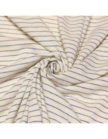 Jersey 100% coton - Rayures fines bleu marine & écru