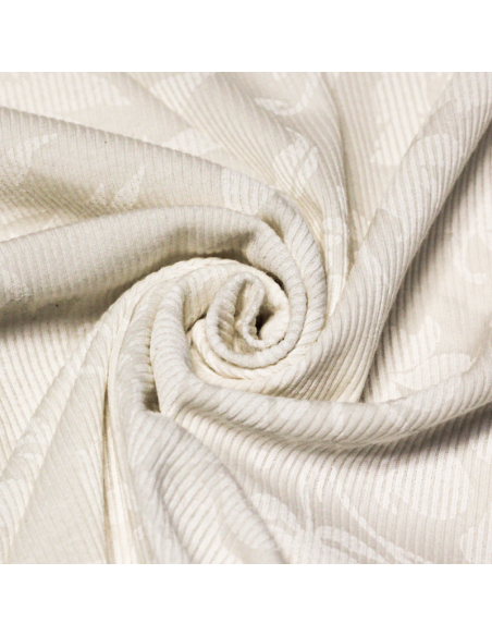 Jersey côtelé imprimé 100% coton -  Floral blanc