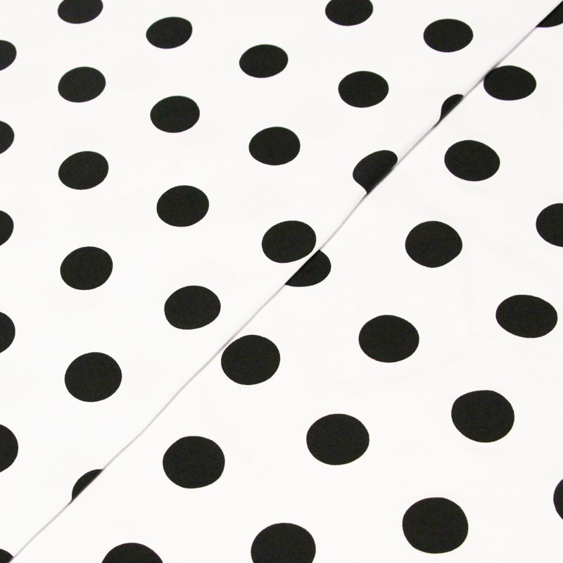 Jersey coton & élasthanne -  Pois noir fond blanc