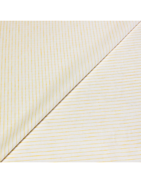Étoffe lin & coton - Rayures fines jaunes fond blanc