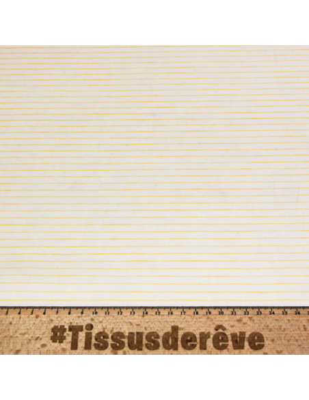 Étoffe lin & coton - Rayures fines jaunes fond blanc