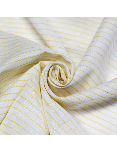 Étoffe lin & coton - Rayures fines jaunes fond blanc