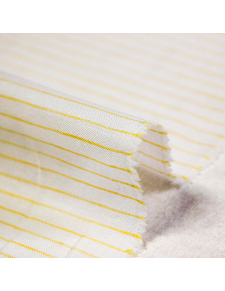 Étoffe lin & coton - Rayures fines jaunes fond blanc