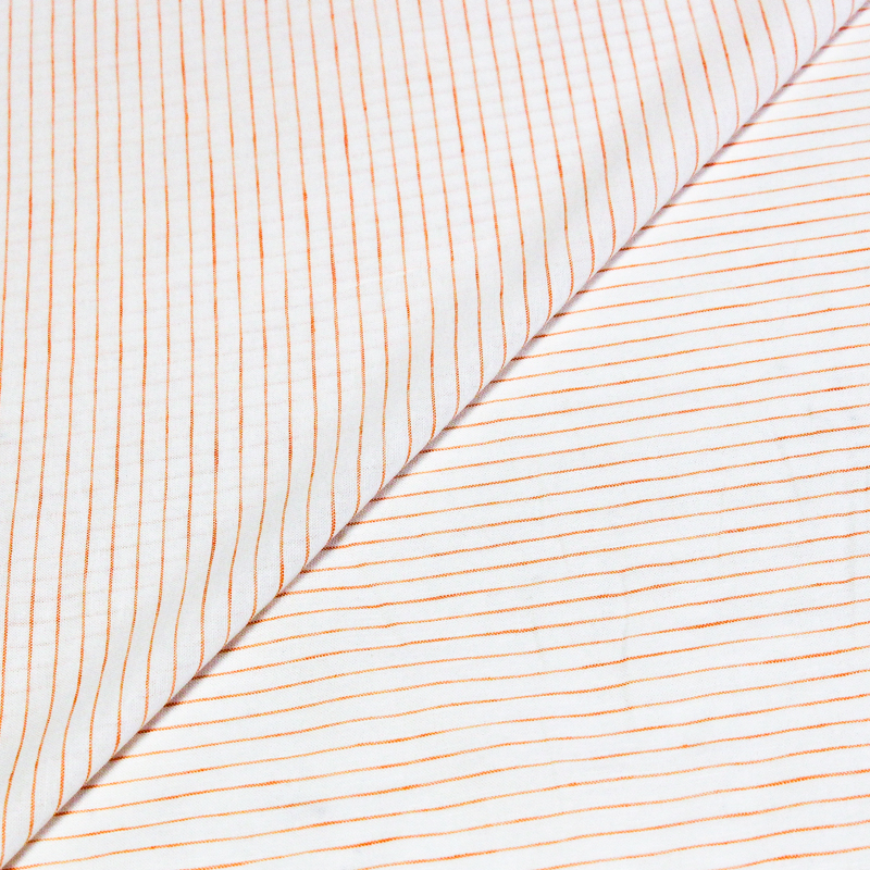 Étoffe lin & coton - Rayures fines orange fond blanc