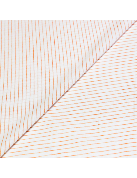 Étoffe lin & coton - Rayures fines orange fond blanc