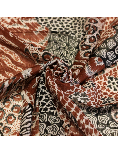Paréo 100% coton -  Terre sauvage marron