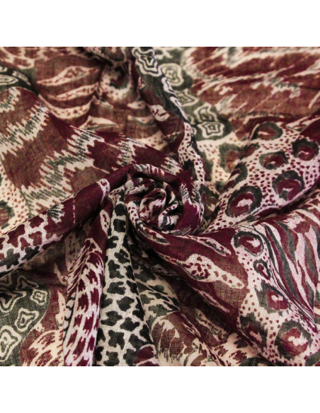 Paréo 100% coton -  Terre sauvage bordeaux