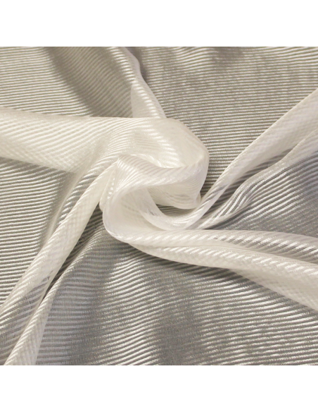 Mousseline 100% soie rayure satin - Blanc cassé