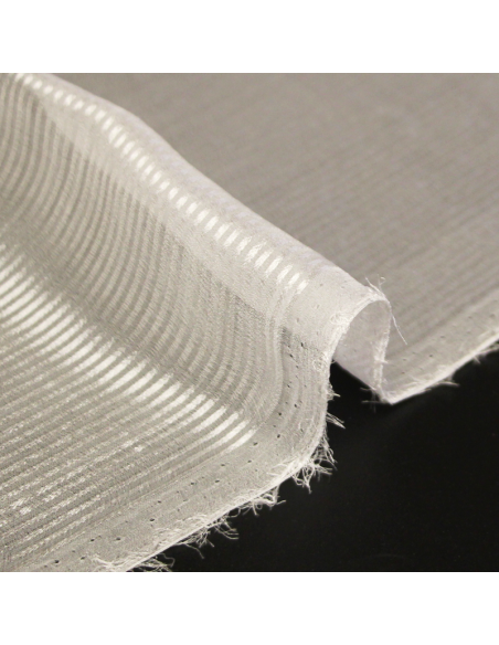 Mousseline 100% soie rayure satin - Blanc cassé