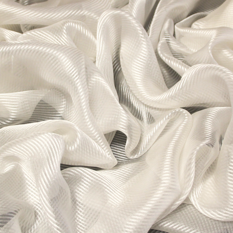 Mousseline 100% soie rayure satin - Blanc cassé