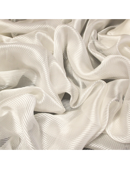 Mousseline 100% soie rayure satin - Blanc cassé