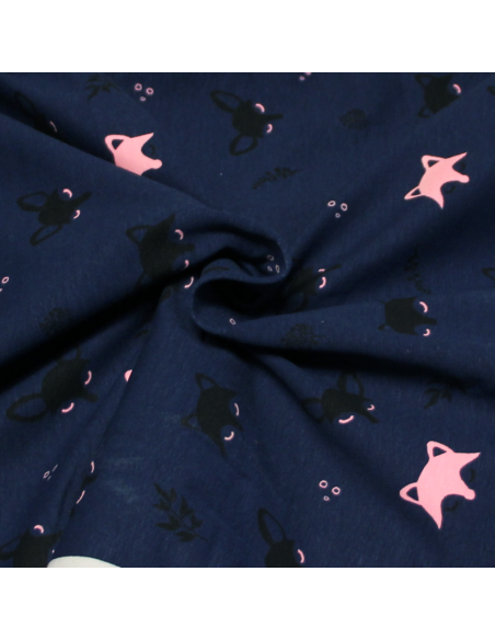 Molleton gratté - Renard noir & rose fond marine