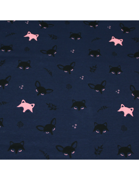 Molleton gratté - Renard noir & rose fond marine