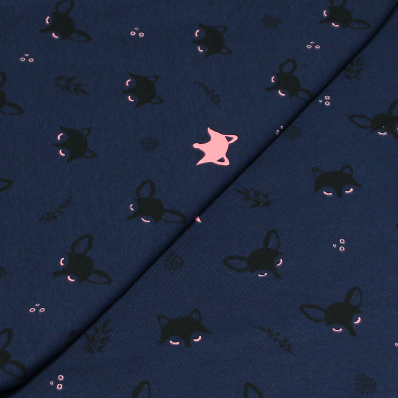 Molleton gratté - Renard noir & rose fond marine