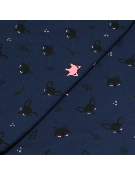 Molleton gratté - Renard noir & rose fond marine