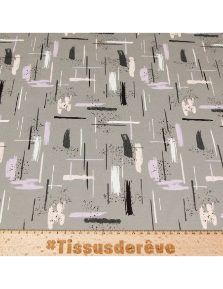 Jersey coton peigné & élasthanne - Trace colorée fond gris