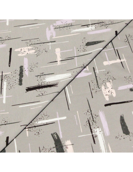 Jersey coton peigné & élasthanne - Trace colorée fond gris