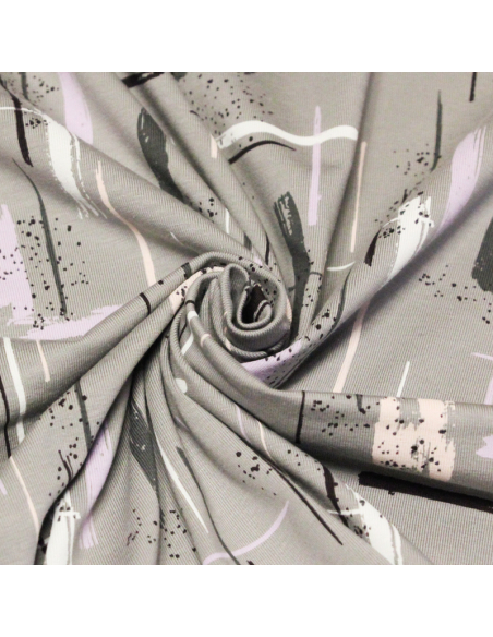 Jersey coton peigné & élasthanne - Trace colorée fond gris