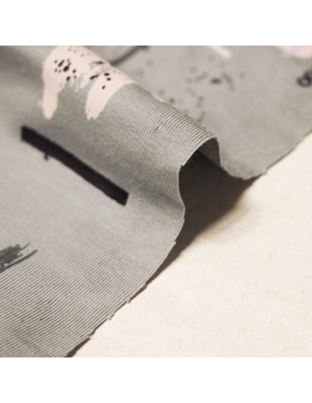 Jersey coton peigné & élasthanne - Trace colorée fond gris