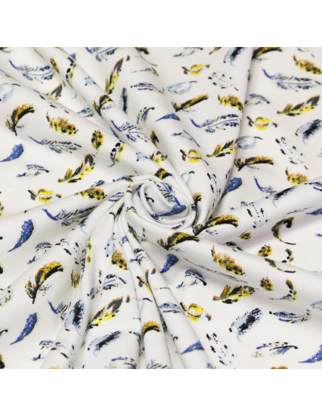 Jersey coton peigné & élasthanne - Plumes colorées