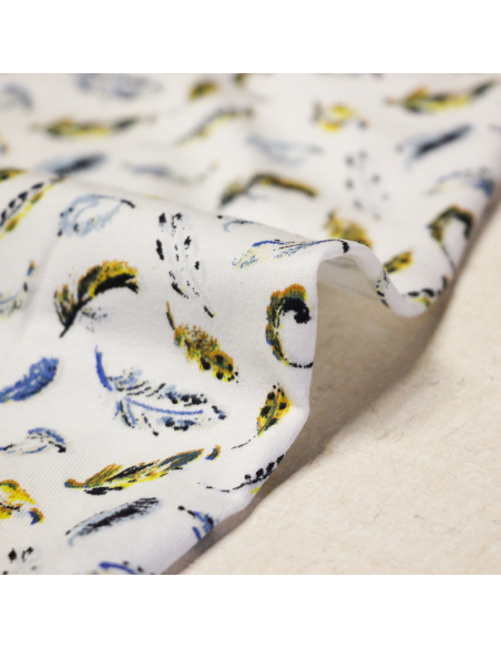 Jersey coton peigné & élasthanne - Plumes colorées